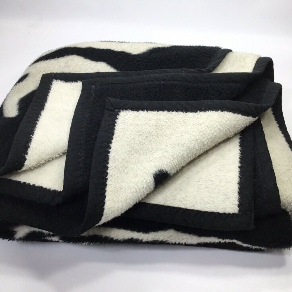 Zebra Blanket Reversible Crown Crafts Vuteks Yugoslavia Vtg Throw Plush 60 x 80 - Picture 10 of 10